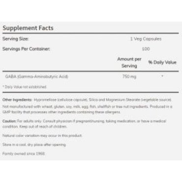 NOW Foods - GABA 750mg 100 caps Now foods